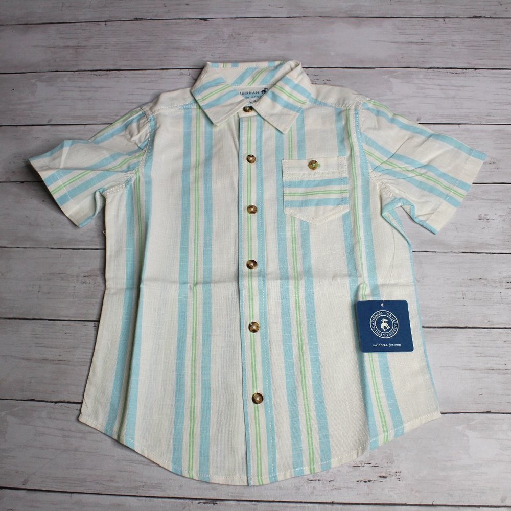 Caribbean Joe Boy's Plaid Shirt Youth Size S 5 6 Short Sleeve Button Up